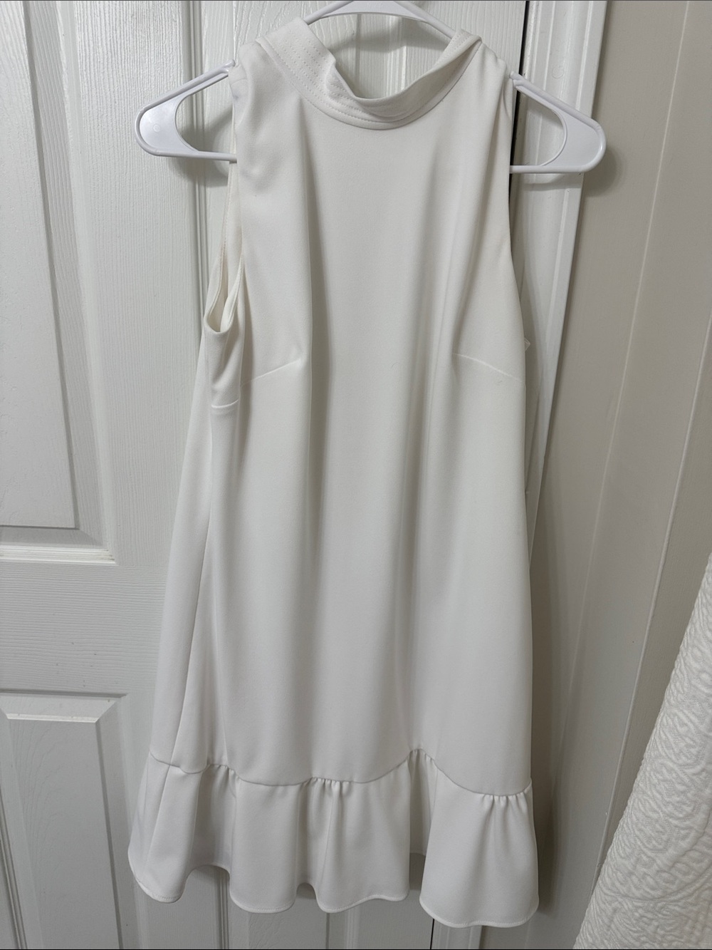 Calvin Klein White Sleeveless Mini Dress with Ruffle Hem